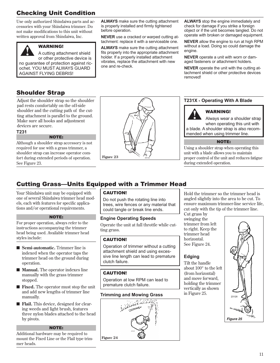 Cutting grass—units equipped with a trimmer head, Shoulder strap, Checking unit condition | Shindaiwa 81601 User Manual | Page 11 / 40