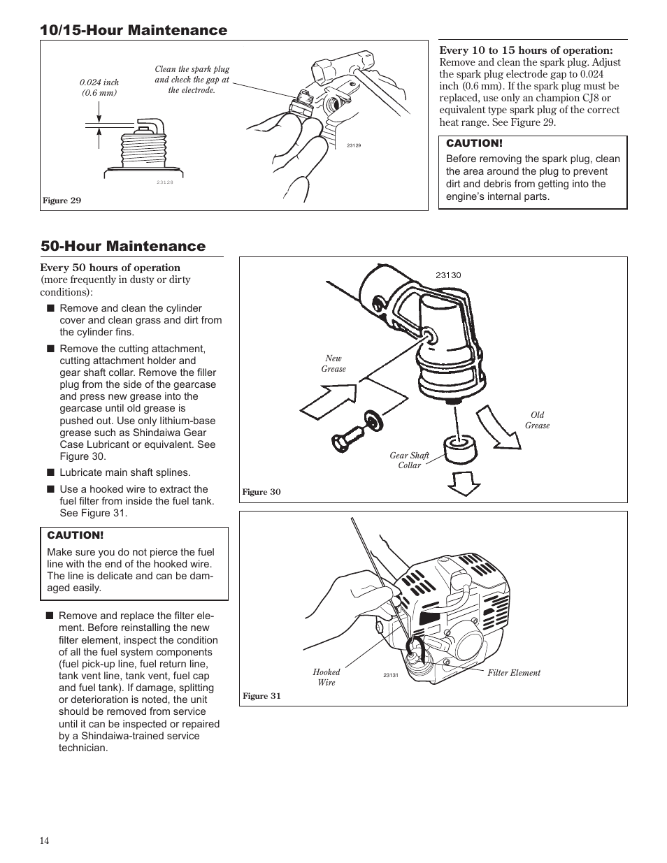 Hour maintenance, 10/15-hour maintenance | Shindaiwa 81601 User Manual | Page 14 / 40