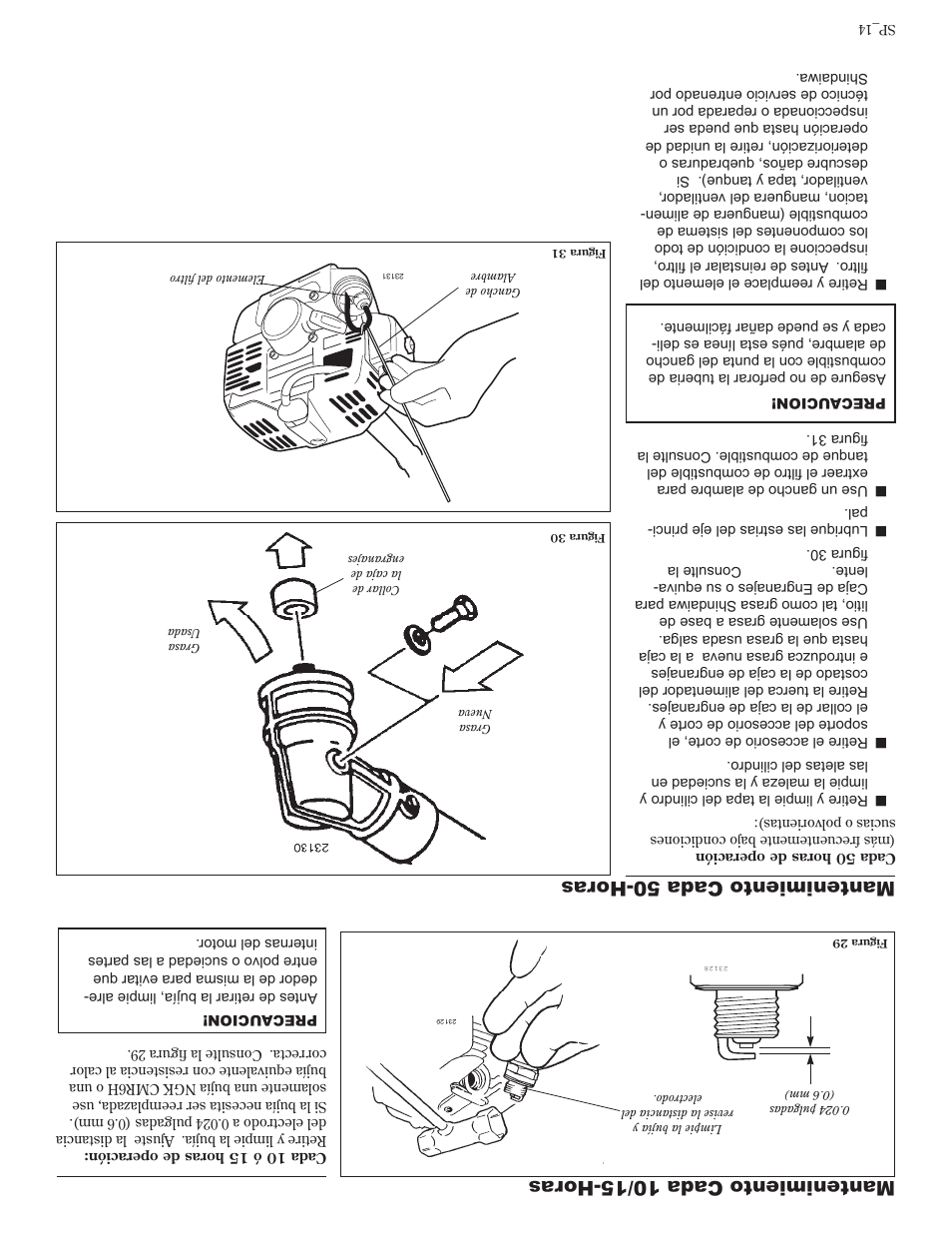 Mantenimiento cada 50-horas, Mantenimiento cada 10/15-horas | Shindaiwa 81601 User Manual | Page 27 / 40