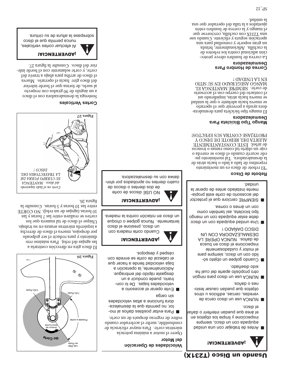 Usando un disco (t231x) | Shindaiwa 81601 User Manual | Page 29 / 40