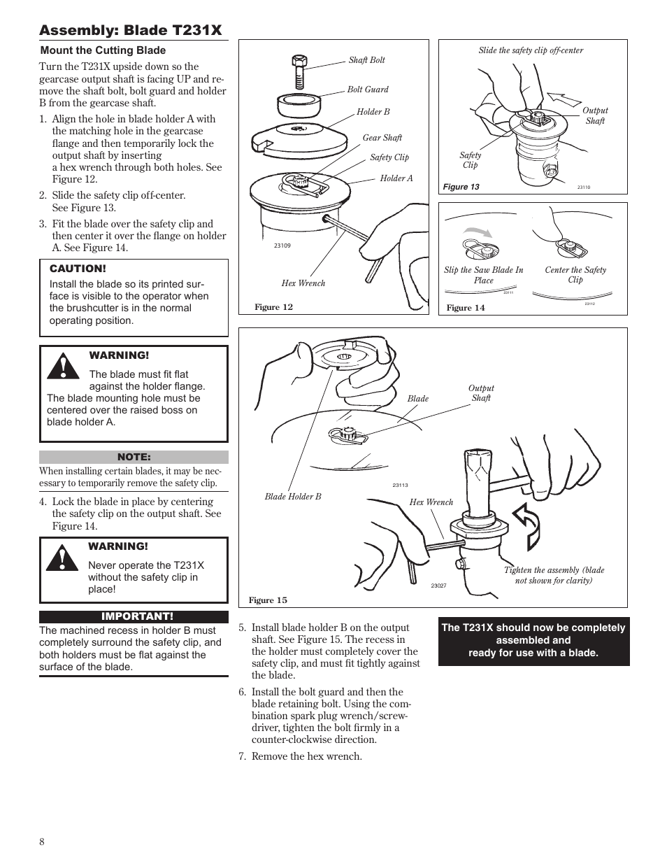 Assembly: blade t231x | Shindaiwa 81601 User Manual | Page 8 / 40
