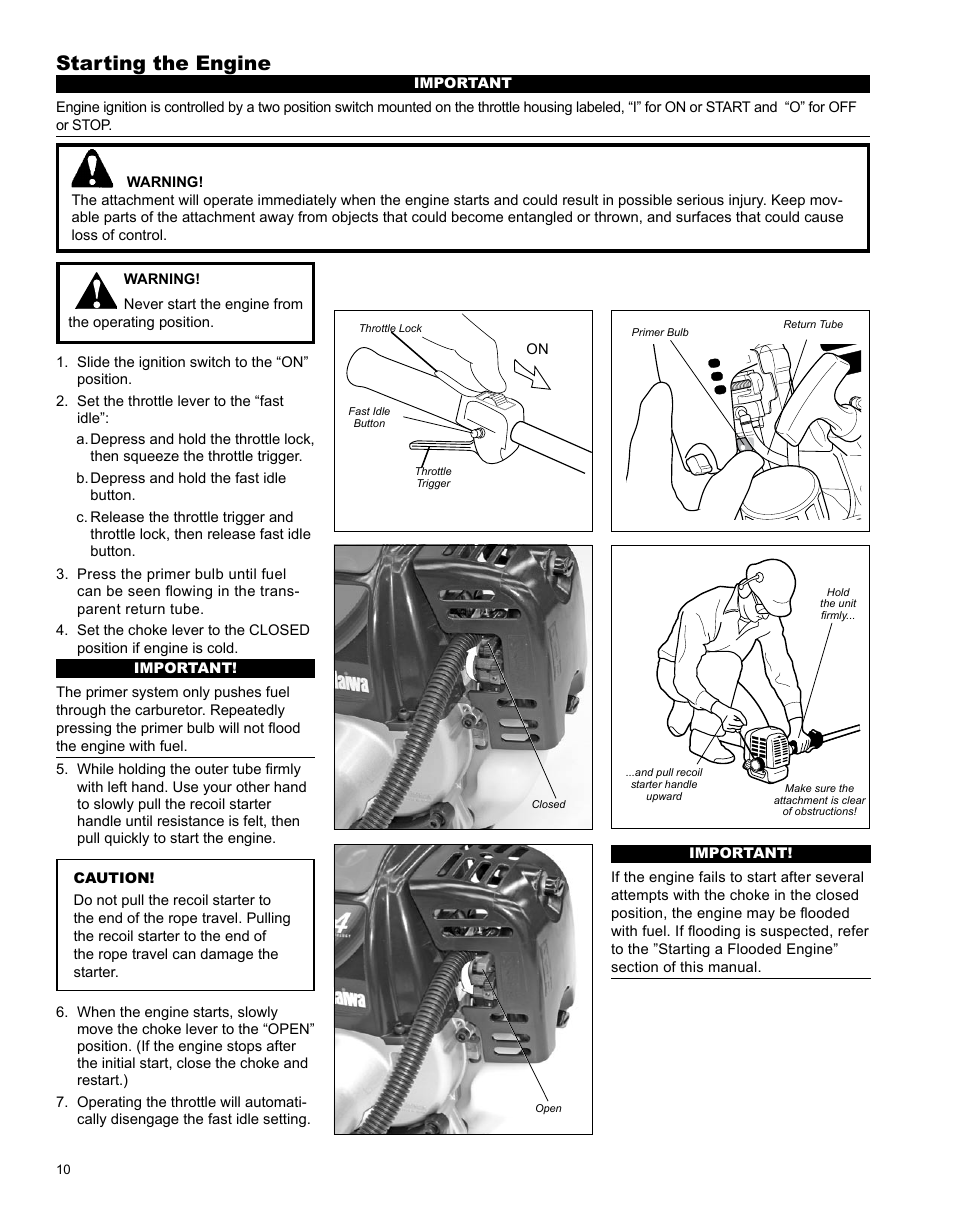 Starting the engine | Shindaiwa PowerBroom PS344 User Manual | Page 10 / 28