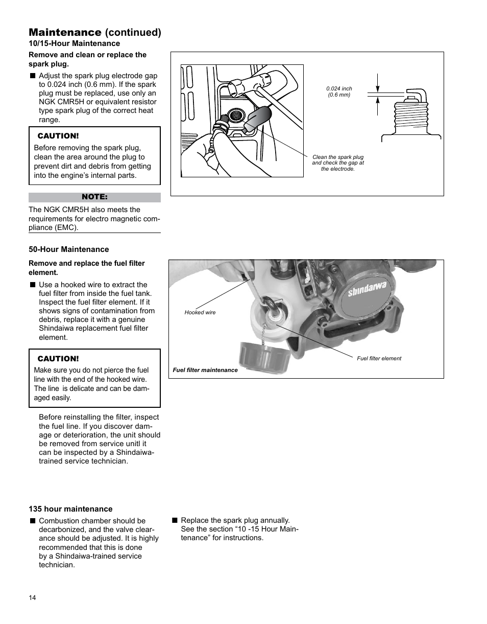 Maintenance (continued) | Shindaiwa PowerBroom PS344 User Manual | Page 14 / 28