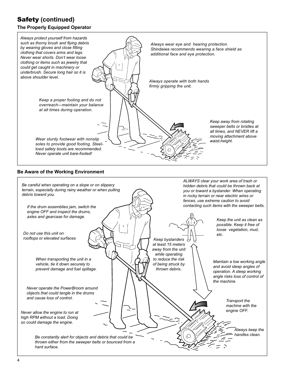 Safety (continued) | Shindaiwa PowerBroom PS344 User Manual | Page 4 / 28