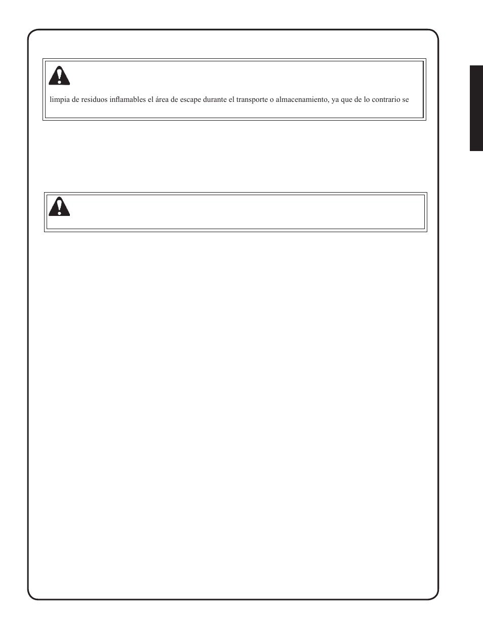 Advertencia, Almacenamiento a largo plazo (más de 30 días), Peligro | Shindaiwa SV212 User Manual | Page 51 / 84