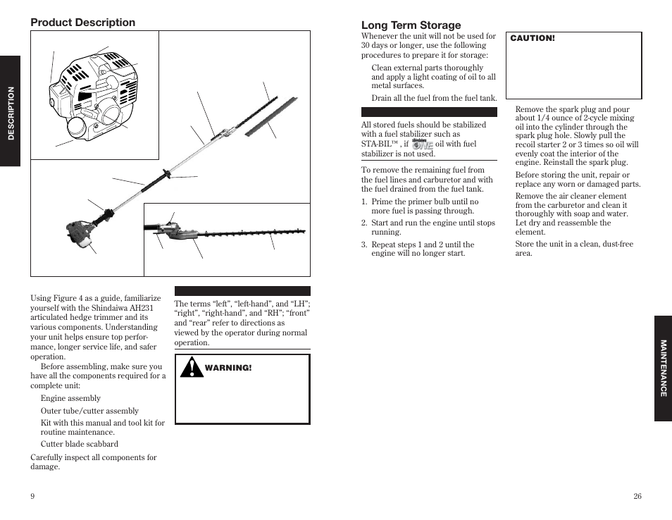 Product description, Long term storage | Shindaiwa 63848-94010 User Manual | Page 10 / 18