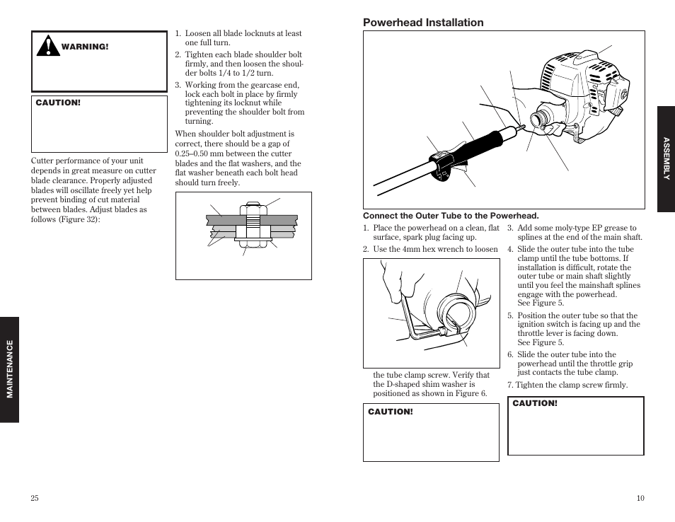 Powerhead installation, Cutter blade adjustment | Shindaiwa 63848-94010 User Manual | Page 11 / 18