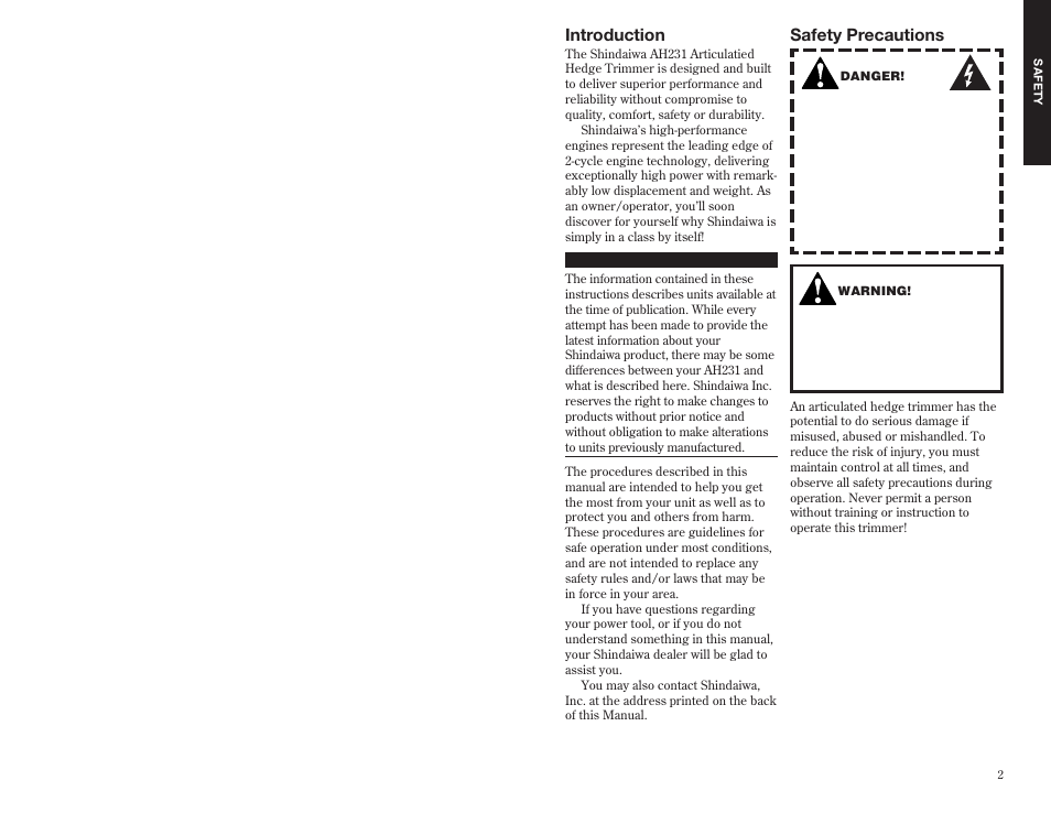 Introduction, Safety precautions | Shindaiwa 63848-94010 User Manual | Page 3 / 18