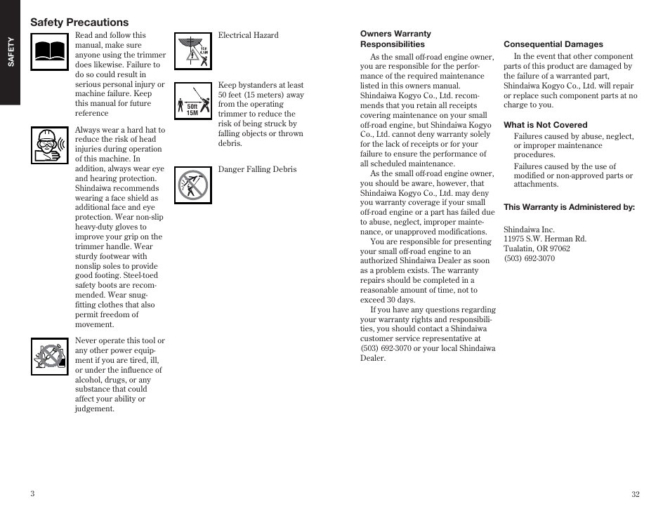 Safety precautions | Shindaiwa 63848-94010 User Manual | Page 4 / 18