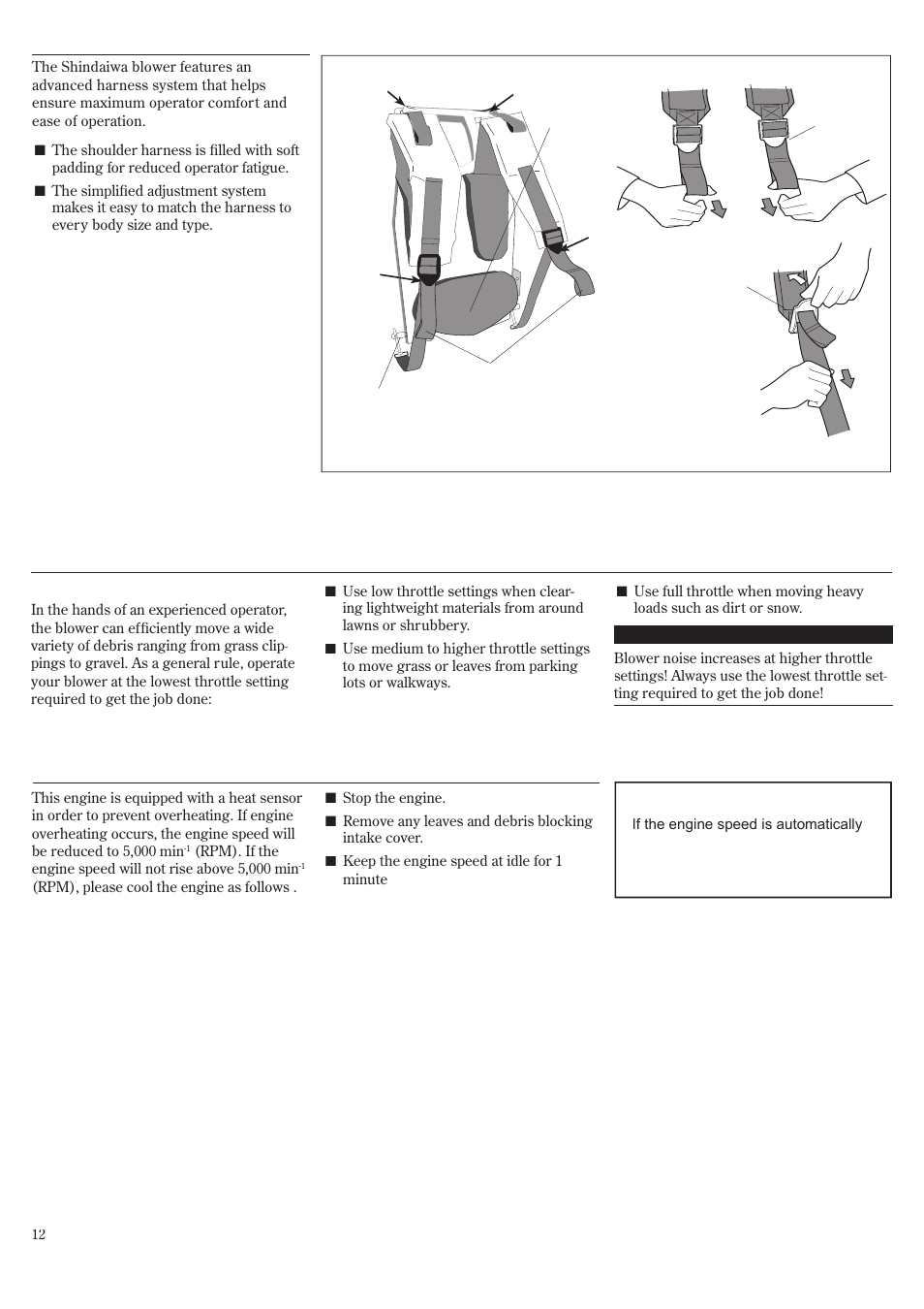 Adjusting the harness, Using the blower | Shindaiwa EB8520 User Manual | Page 12 / 60