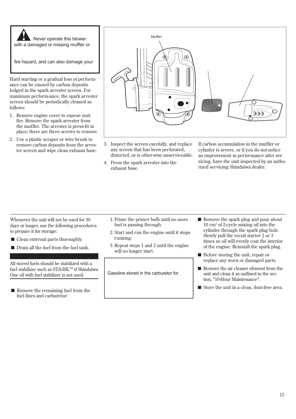 Long term storage, Maintenance | Shindaiwa EB8520 User Manual | Page 15 / 60
