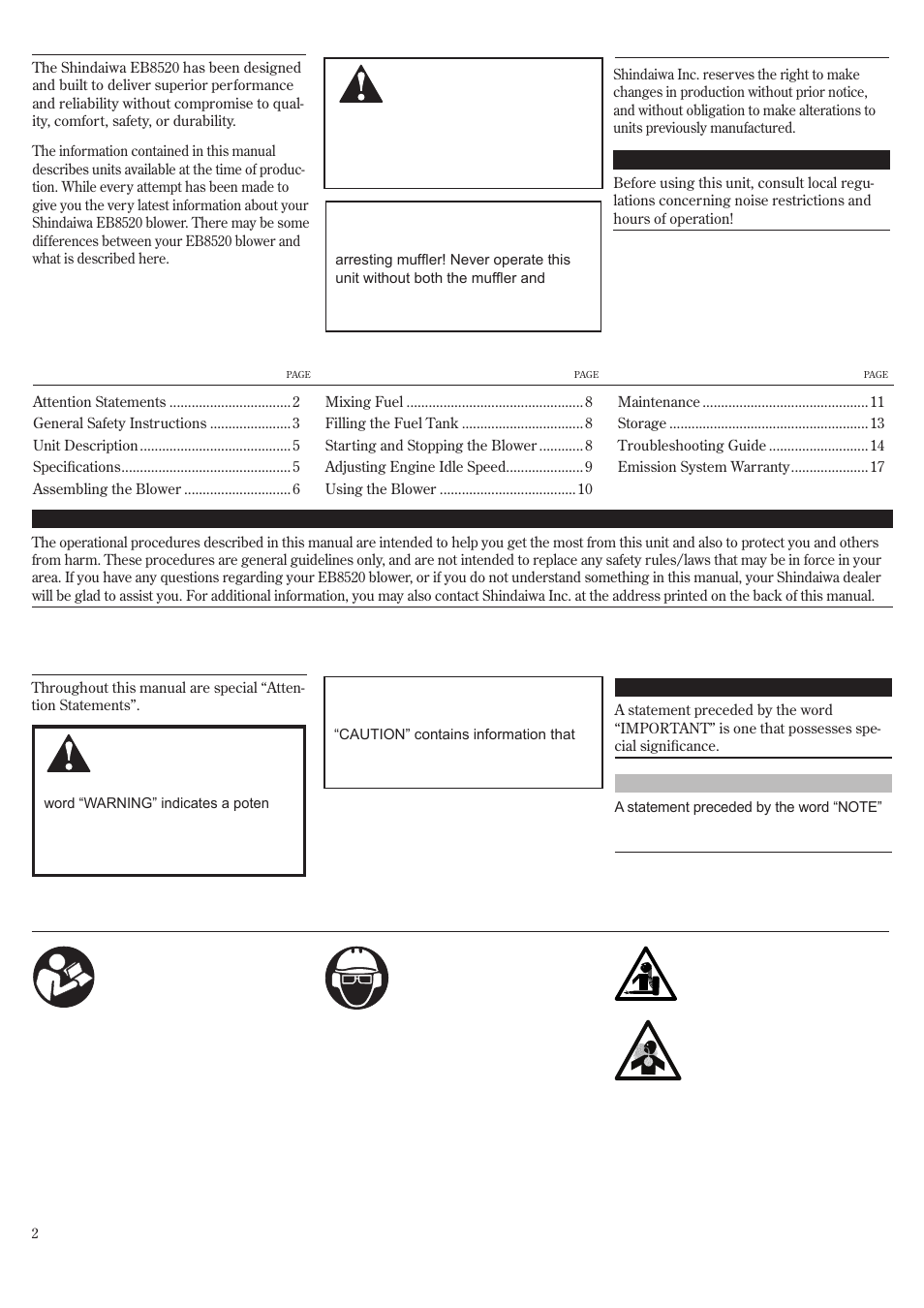 Shindaiwa EB8520 User Manual | Page 2 / 60