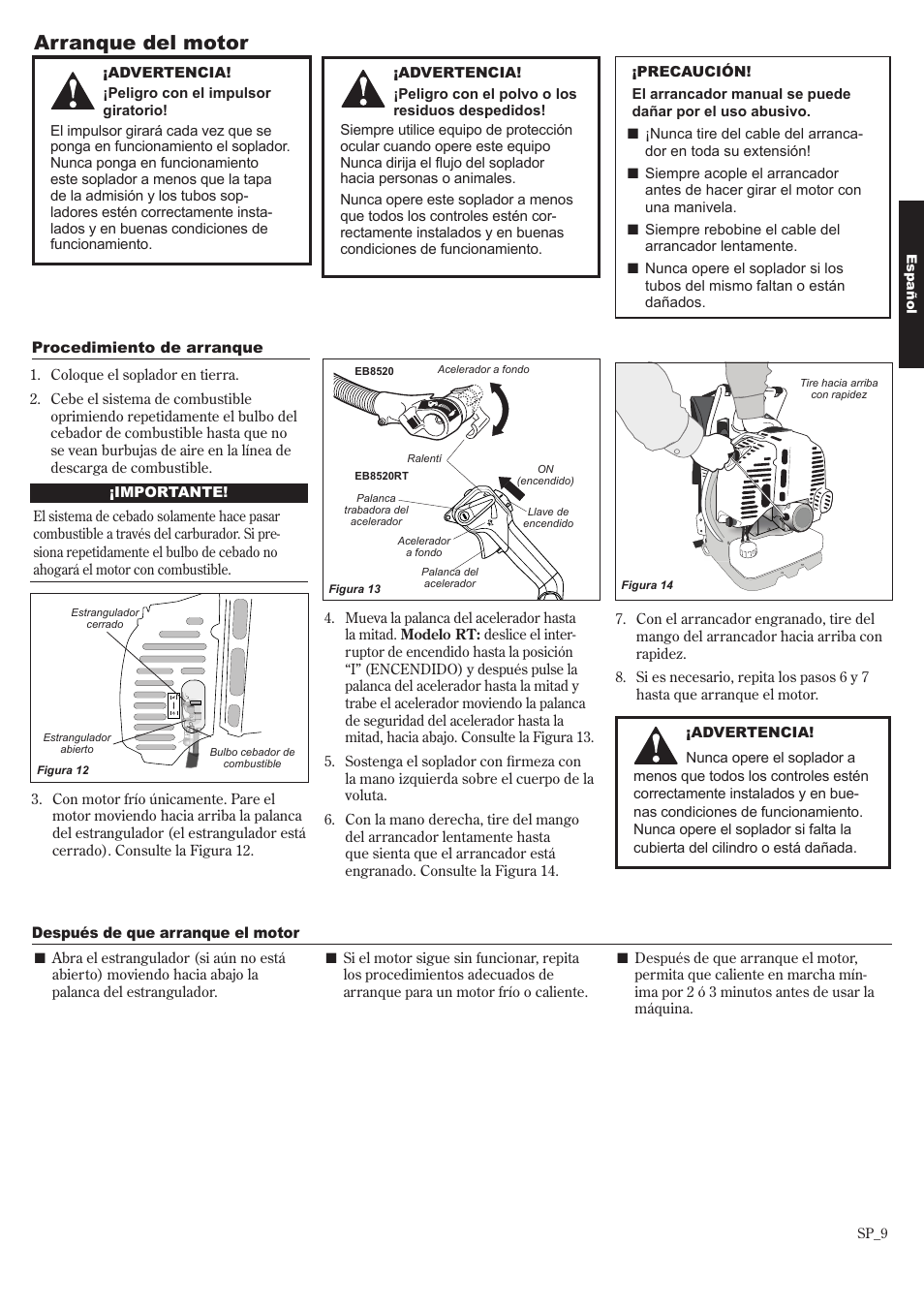 Arranque del motor | Shindaiwa EB8520 User Manual | Page 29 / 60