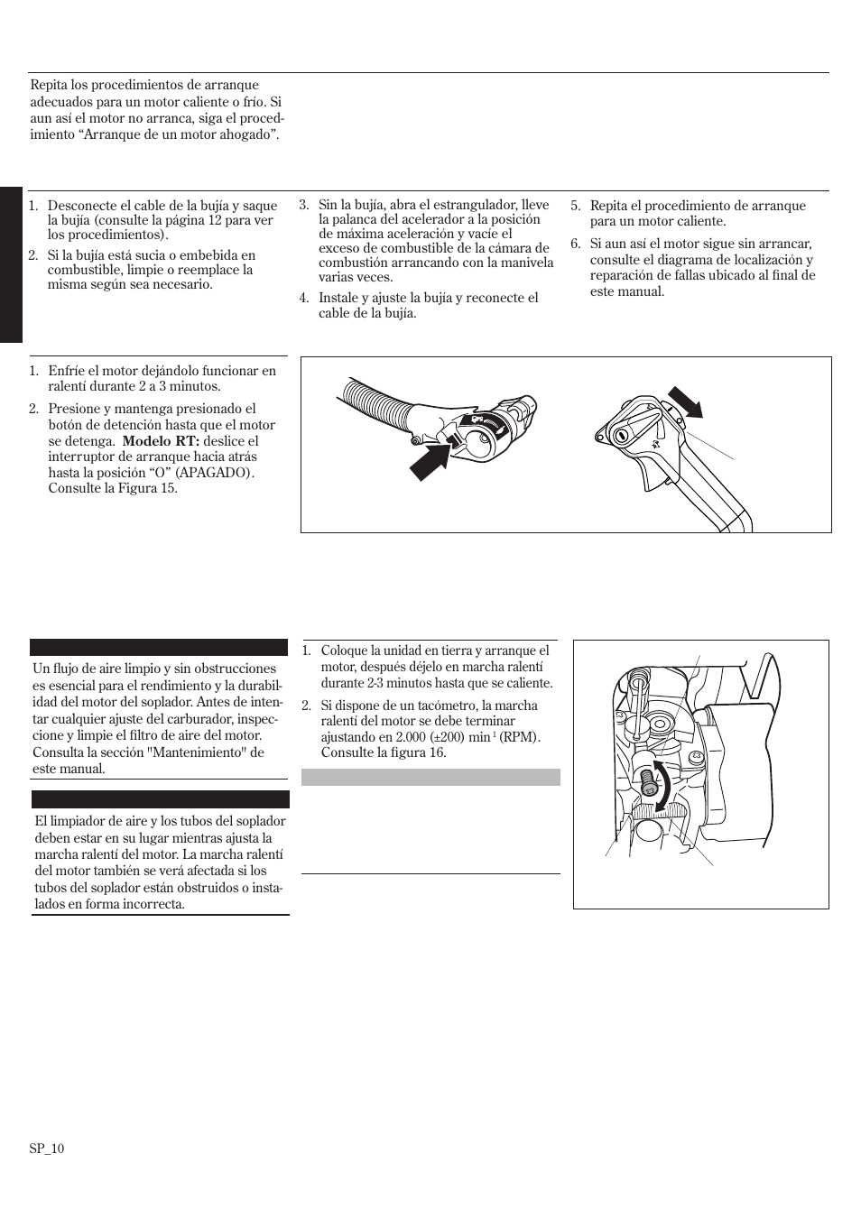Ajuste de la marcha ralentí del motor | Shindaiwa EB8520 User Manual | Page 30 / 60