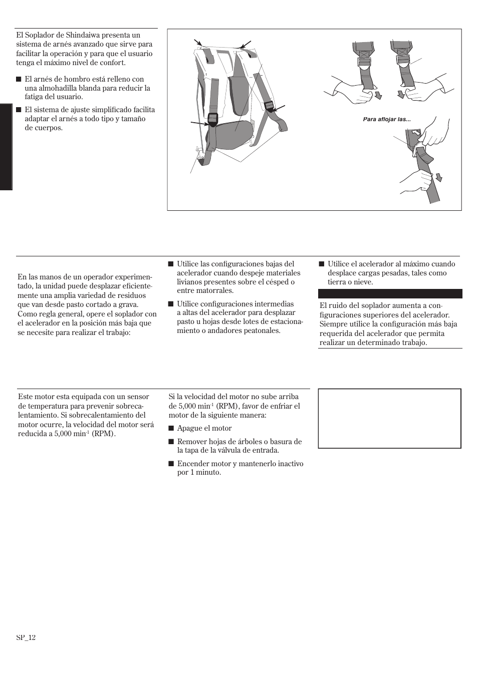 Uso del soplador, Ajuste del arnés | Shindaiwa EB8520 User Manual | Page 32 / 60