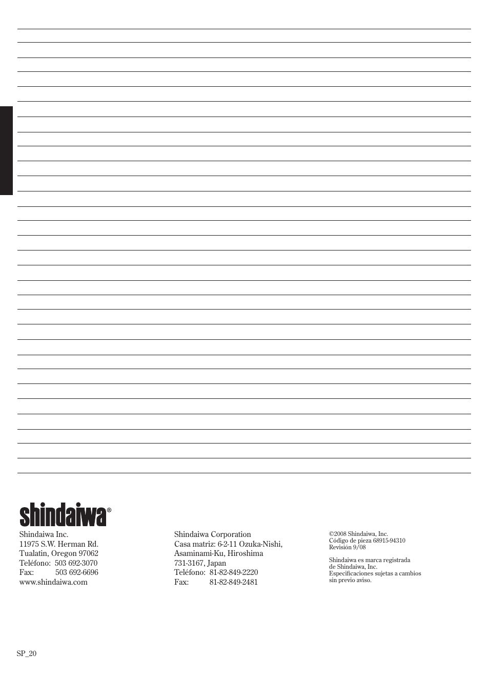 Notas | Shindaiwa EB8520 User Manual | Page 40 / 60