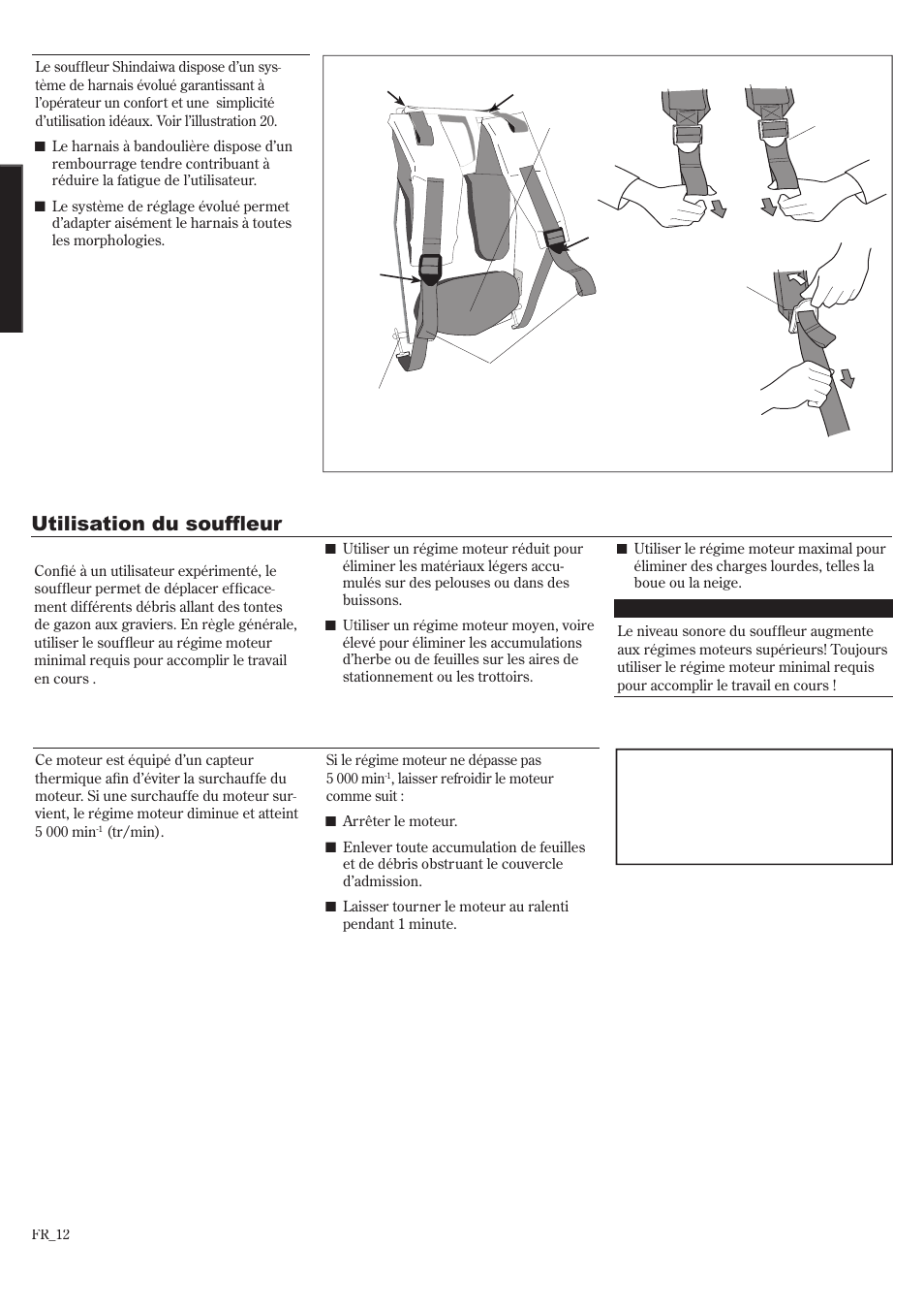 Mise en place du harnais, Utilisation du souffleur | Shindaiwa EB8520 User Manual | Page 52 / 60
