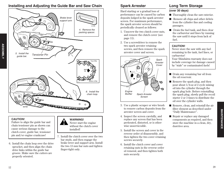 Spark arrester, Long term storage | Shindaiwa 35701 User Manual | Page 12 / 20