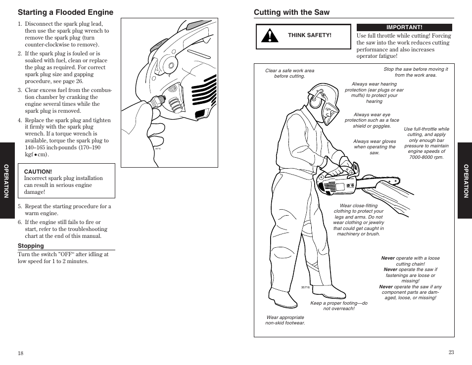 Starting a flooded engine, Cutting with the saw | Shindaiwa 35701 User Manual | Page 18 / 20