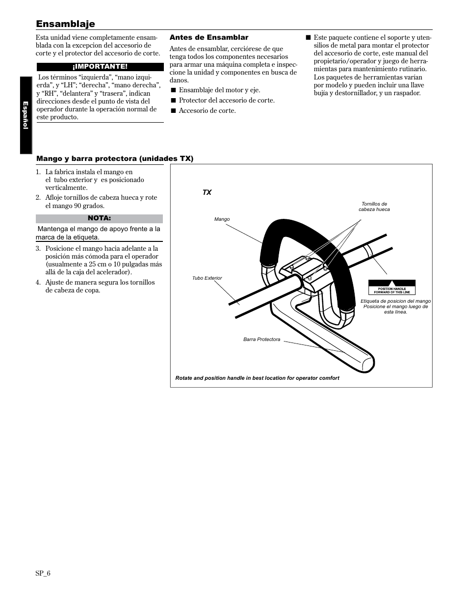 Ensamblaje | Shindaiwa 89300 User Manual | Page 30 / 72