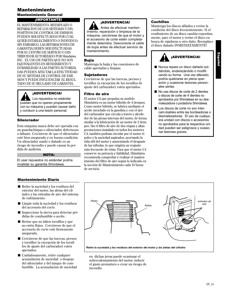 Mantenimiento | Shindaiwa 89300 User Manual | Page 39 / 72