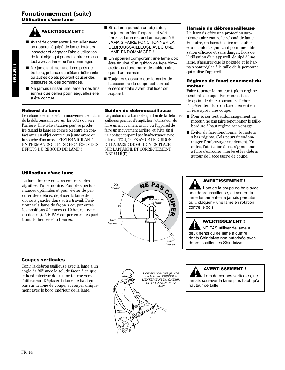 Fonctionnement ( suite ) | Shindaiwa 89300 User Manual | Page 62 / 72