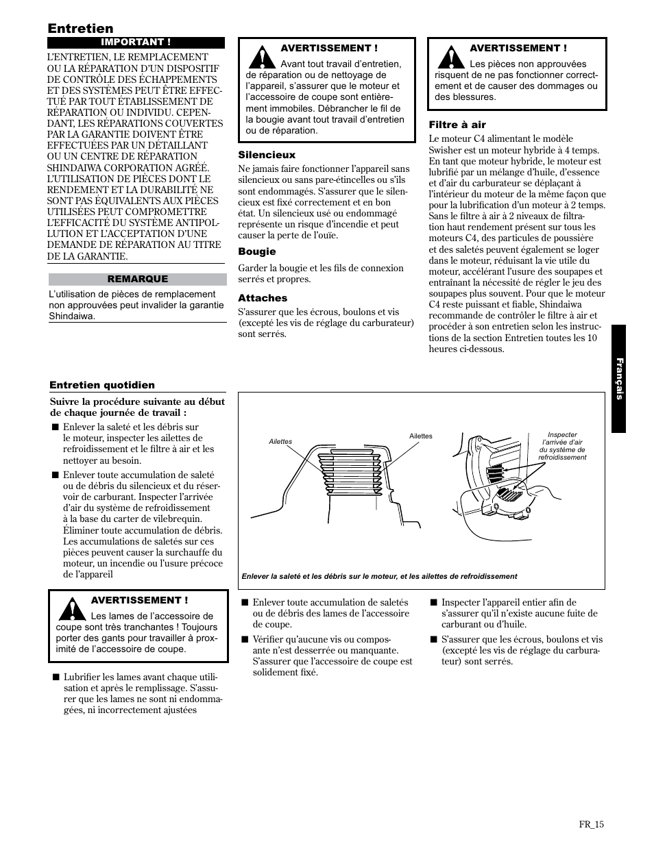 Entretien | Shindaiwa 89300 User Manual | Page 63 / 72
