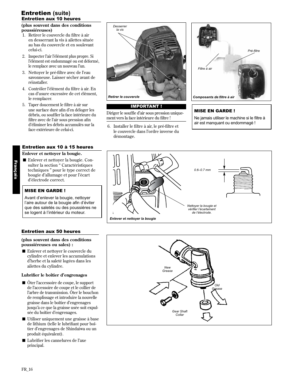 Entretien (suite) | Shindaiwa 89300 User Manual | Page 64 / 72