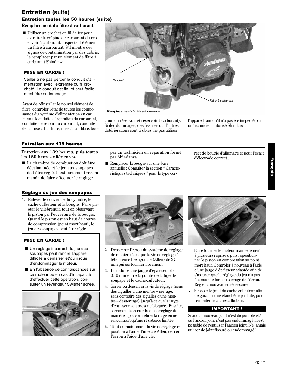 Entretien (suite) | Shindaiwa 89300 User Manual | Page 65 / 72