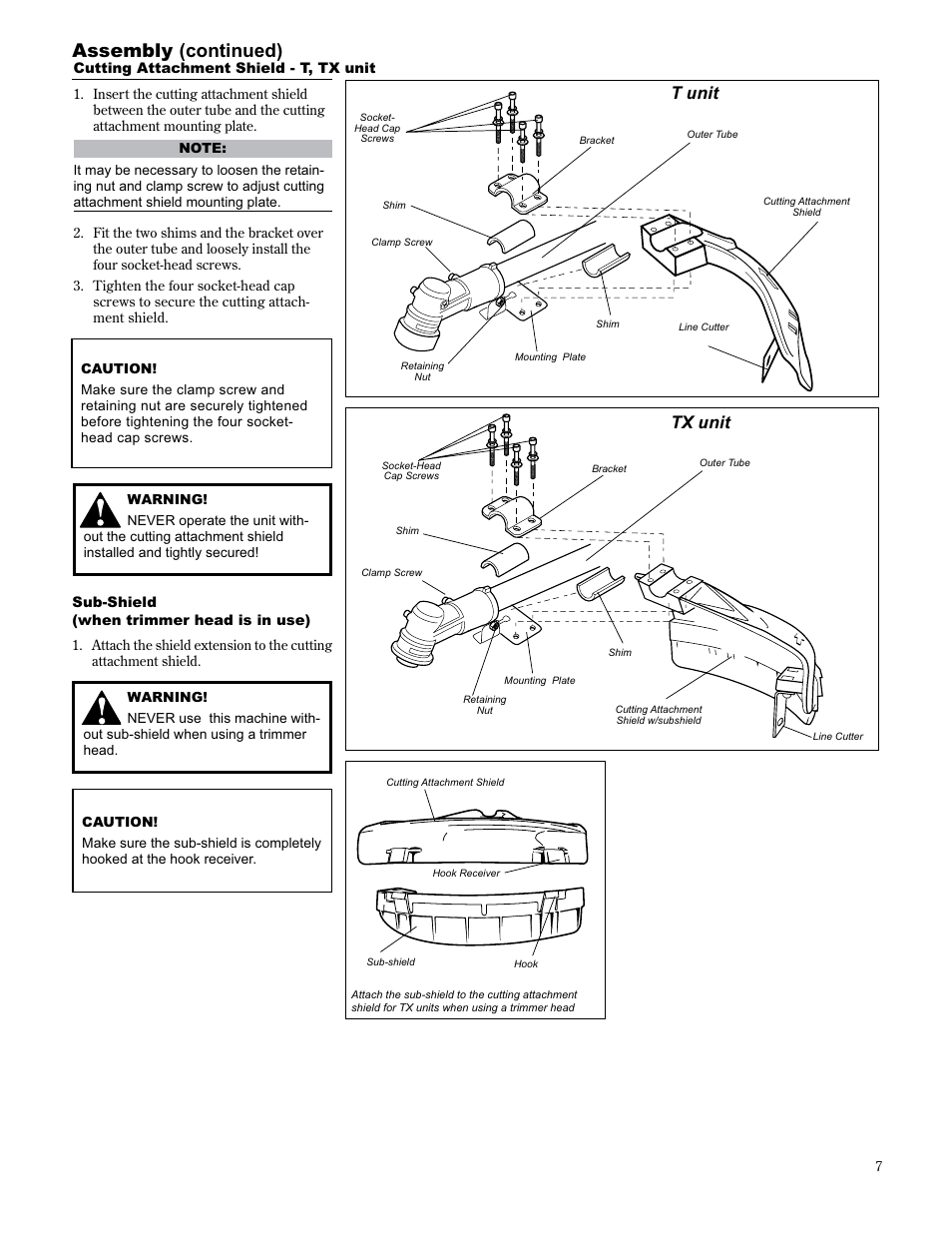 Assembly (continued), T unit tx unit | Shindaiwa 89300 User Manual | Page 7 / 72