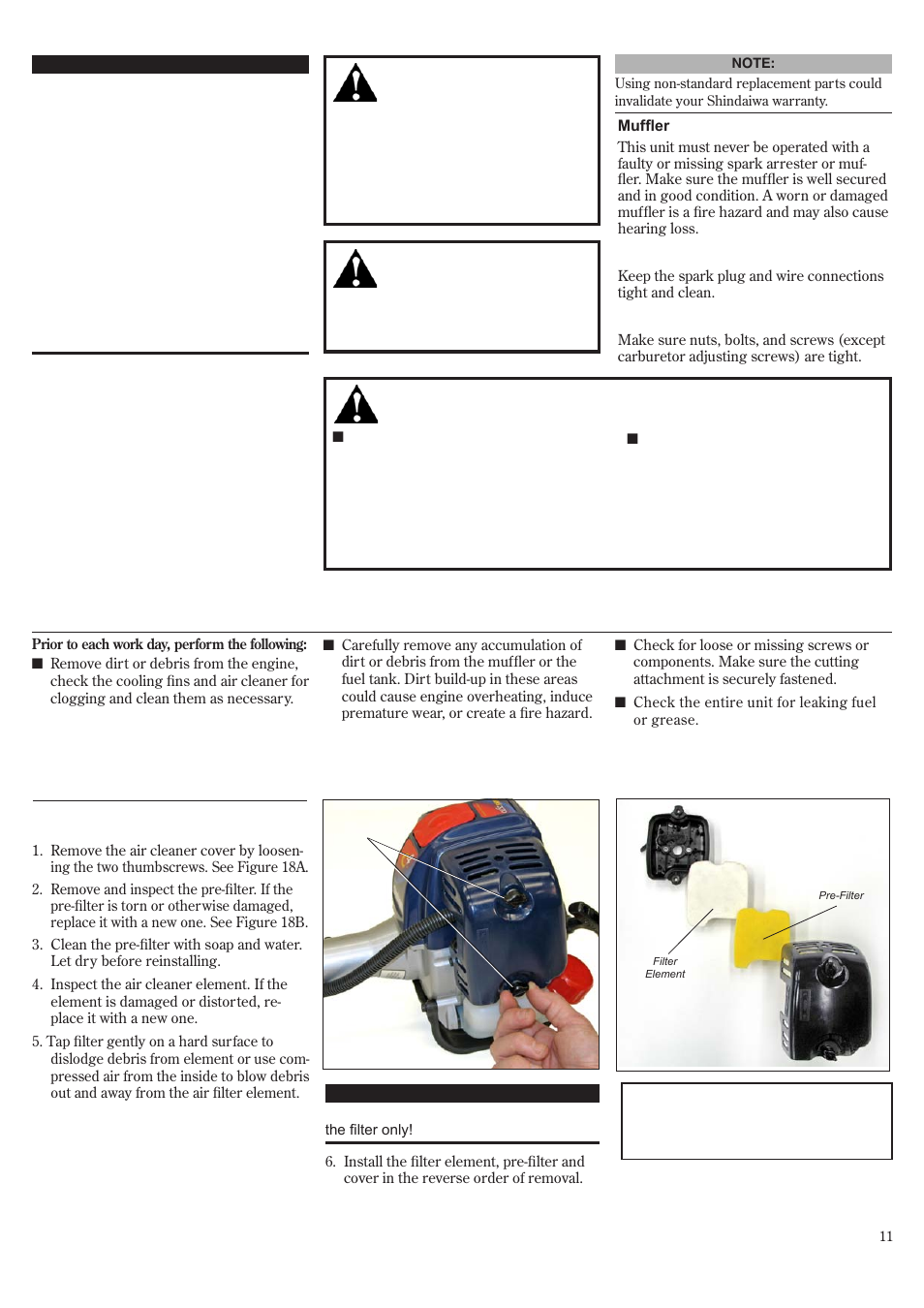 General maintenance, Daily maintenance, Hour maintenance | Shindaiwa 81719 User Manual | Page 11 / 36