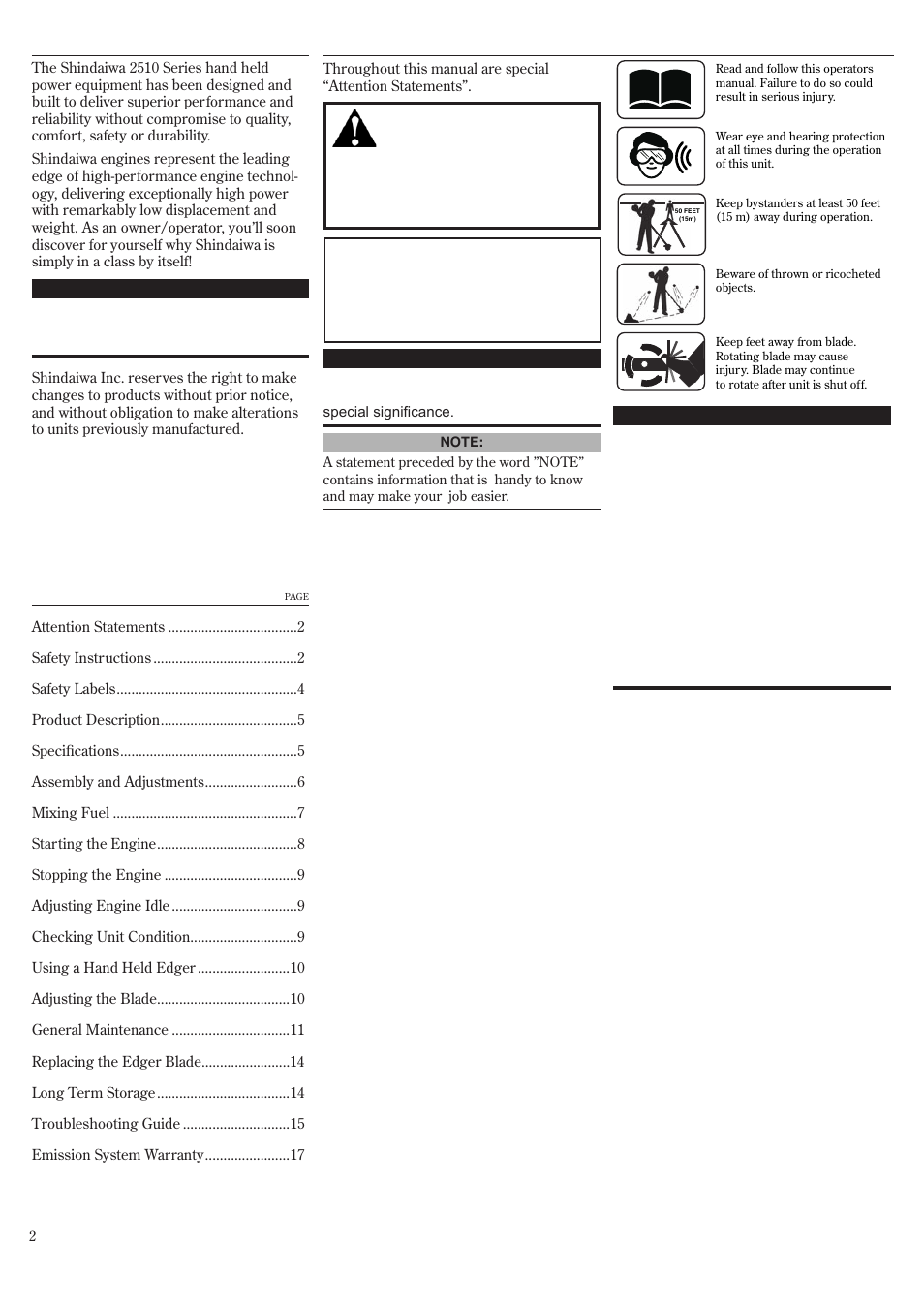 Shindaiwa 81719 User Manual | Page 2 / 36