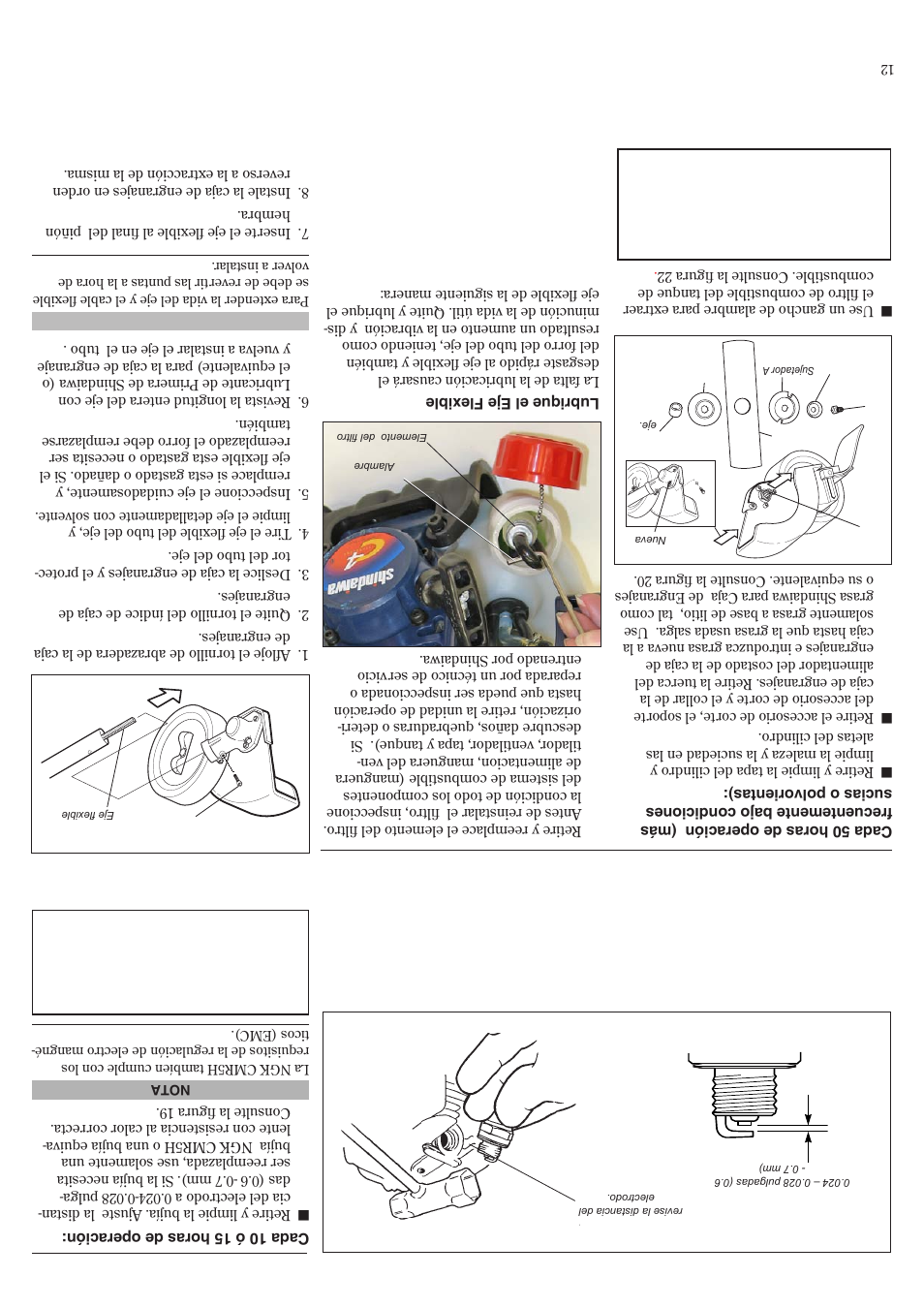 Mantenimiento cada 10/15 horas, Mantenimiento cada 50 horas | Shindaiwa 81719 User Manual | Page 25 / 36