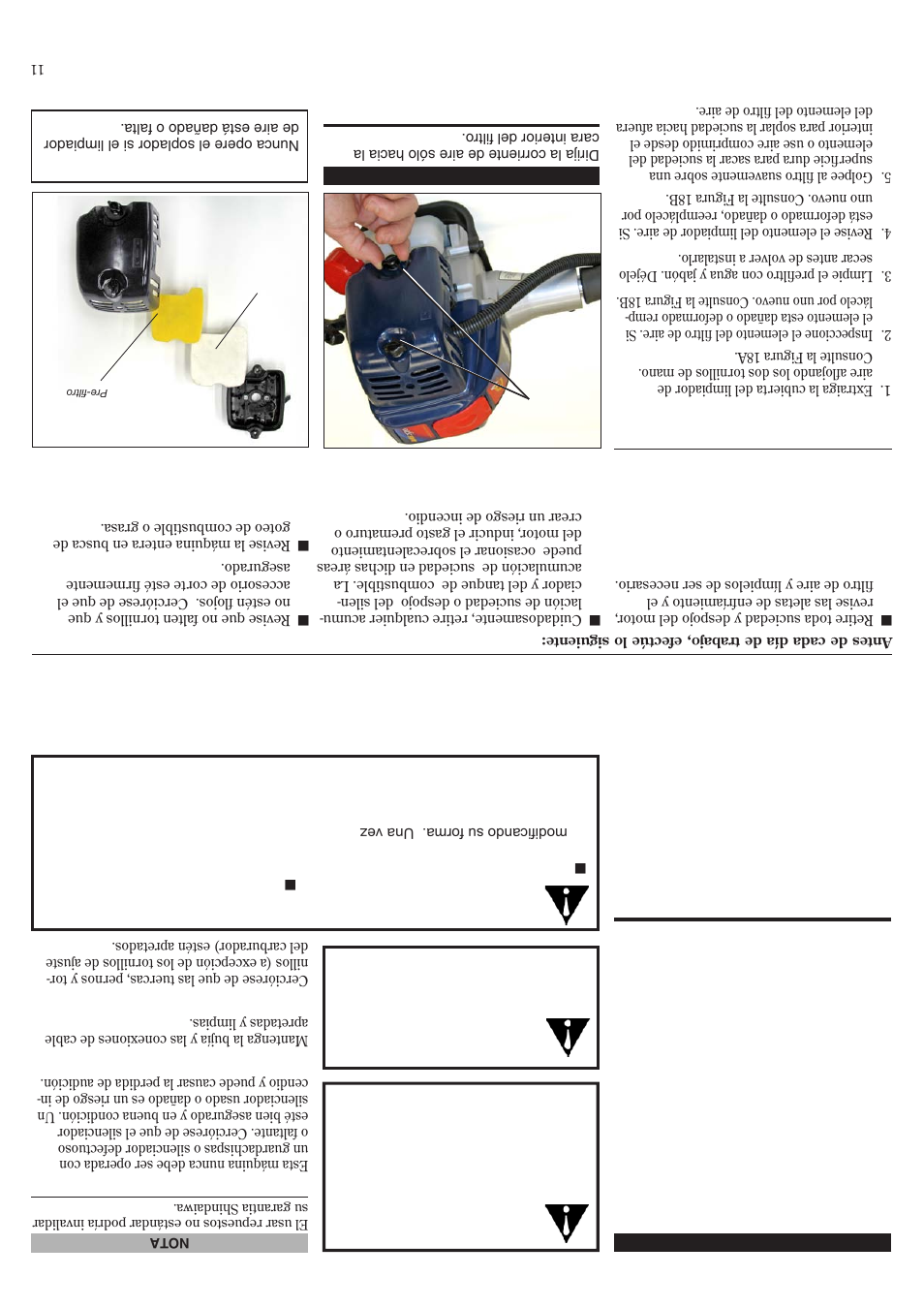 Mantenimiento diario, Mantenimiento general, Mantenimiento cada 10-horas | Shindaiwa 81719 User Manual | Page 26 / 36