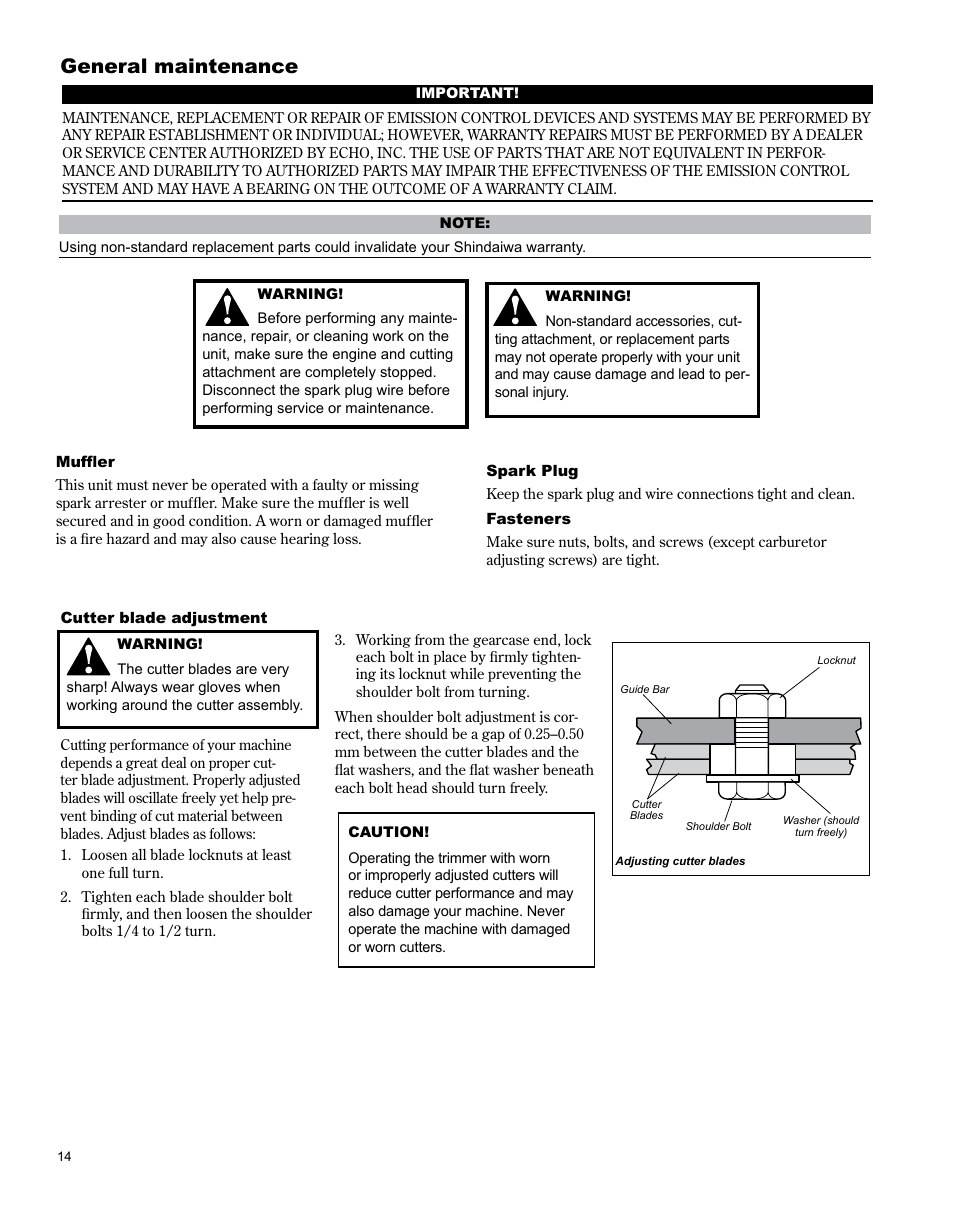 General maintenance | Shindaiwa AH242 User Manual | Page 14 / 28