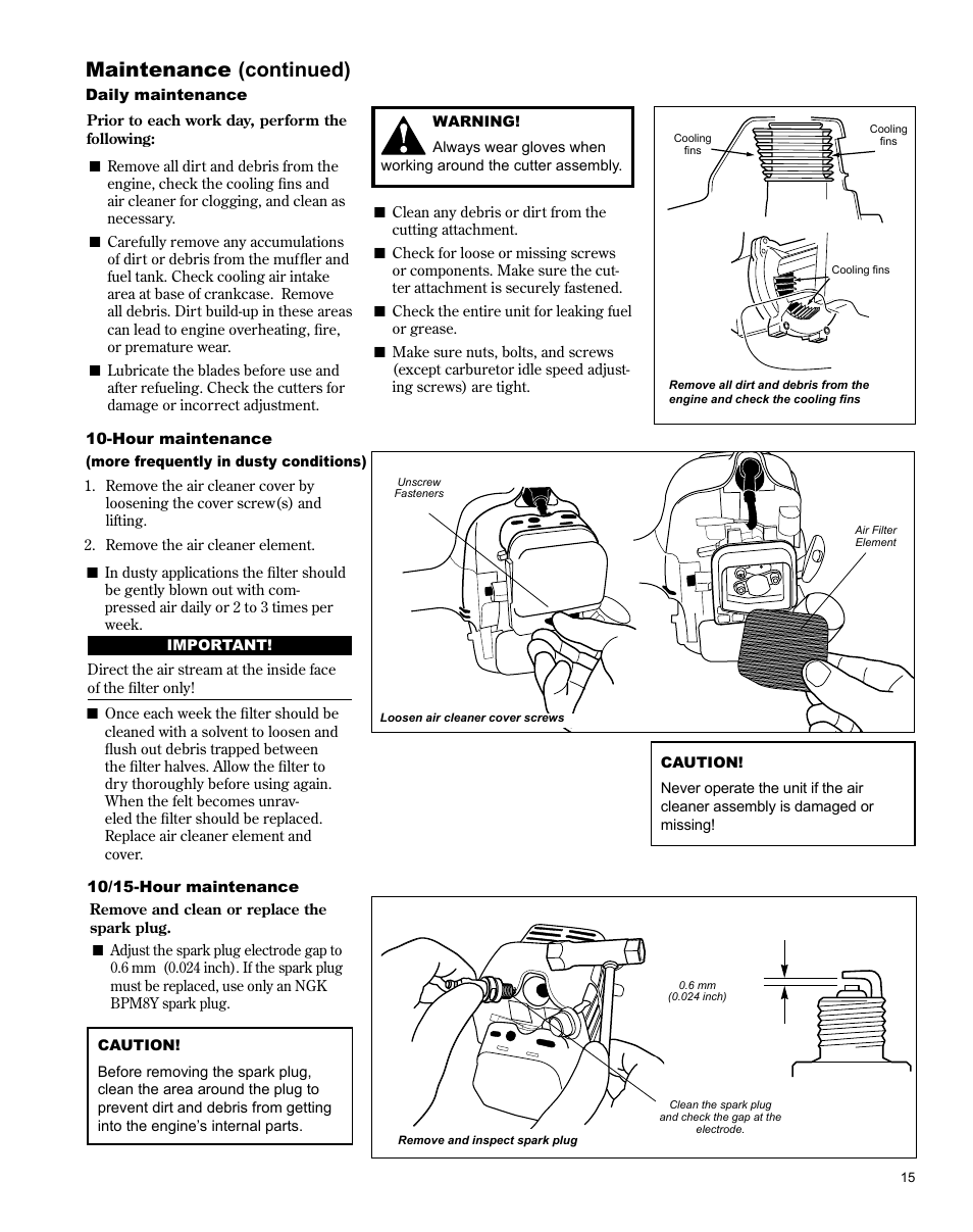 Maintenance (continued) | Shindaiwa AH242 User Manual | Page 15 / 28