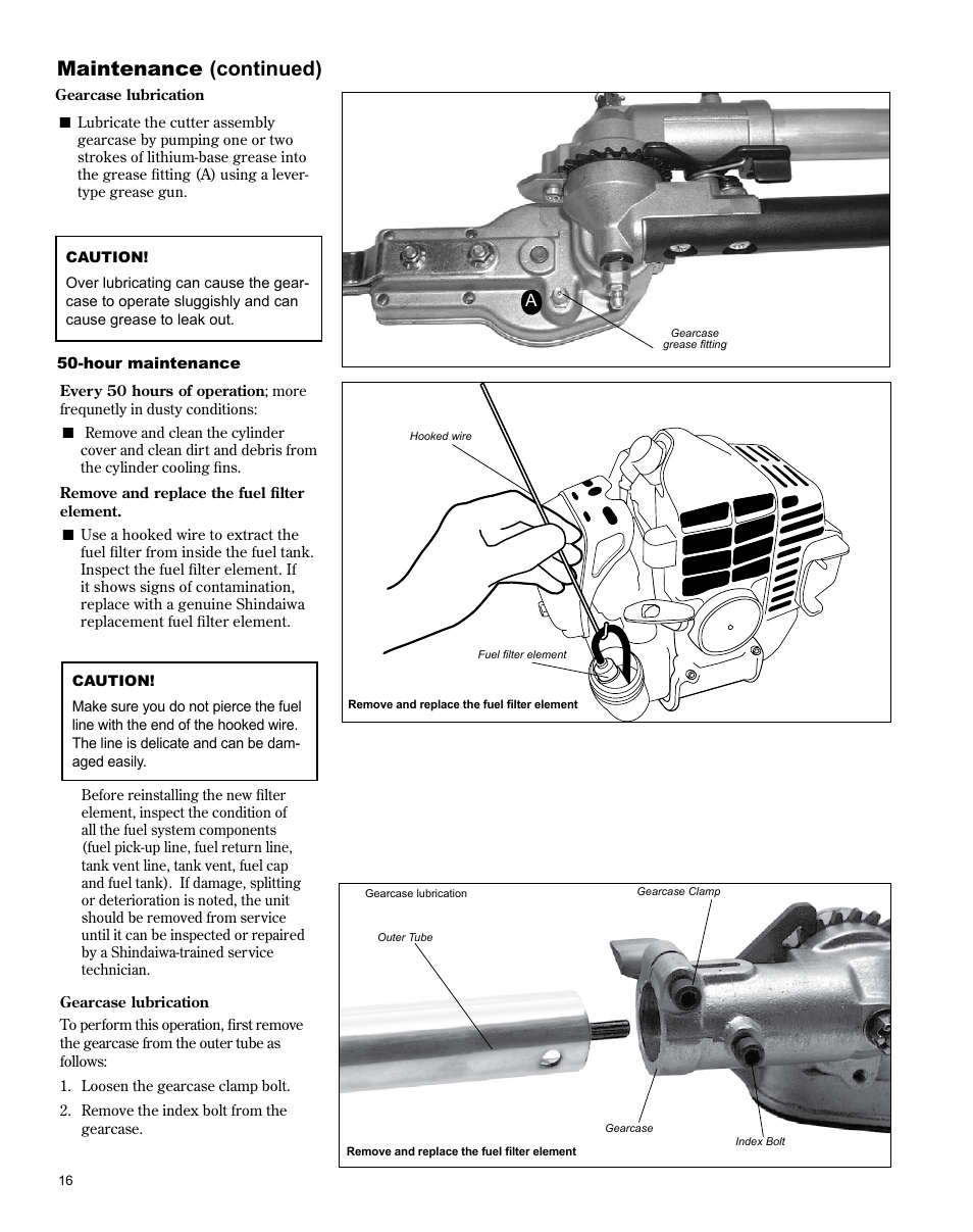 Maintenance (continued) | Shindaiwa AH242 User Manual | Page 16 / 28