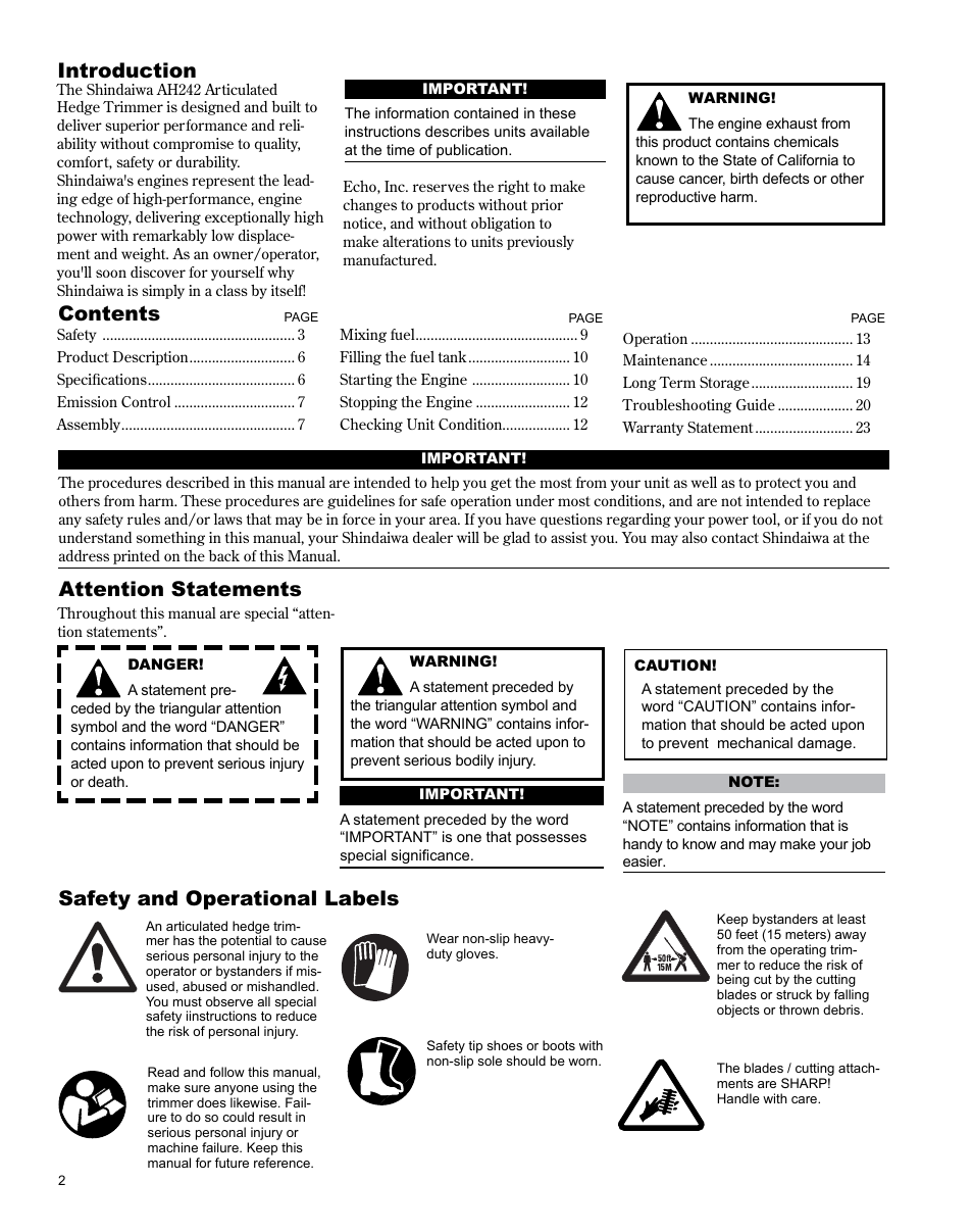 Shindaiwa AH242 User Manual | Page 2 / 28