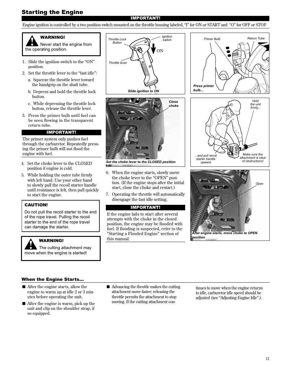 Starting the engine | Shindaiwa 89304 User Manual | Page 11 / 72