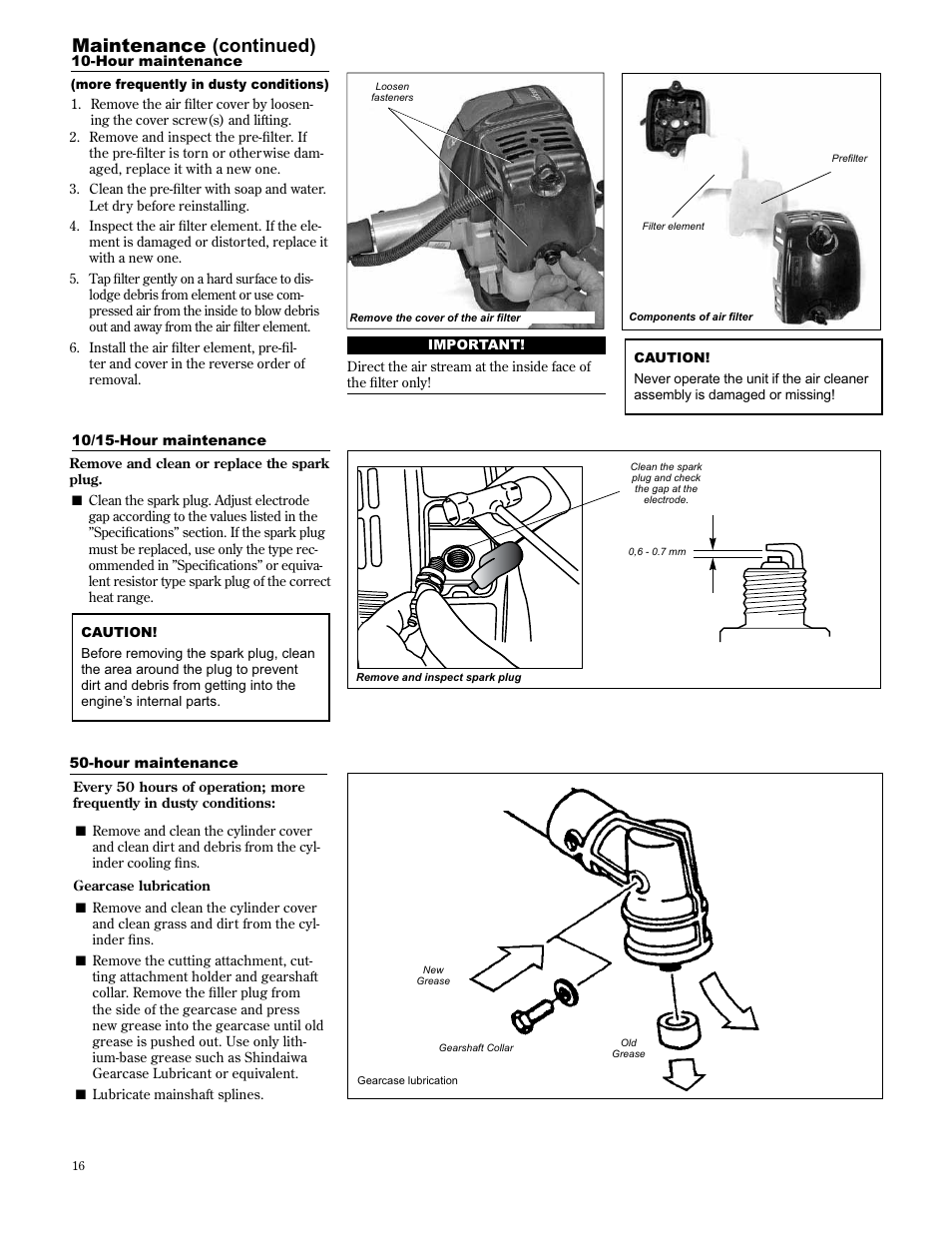 Maintenance (continued) | Shindaiwa 89304 User Manual | Page 16 / 72