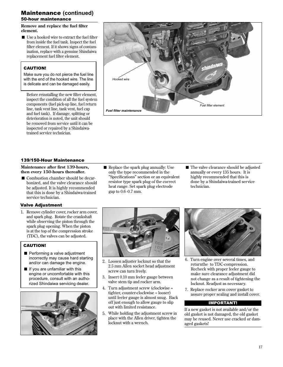 Maintenance (continued) | Shindaiwa 89304 User Manual | Page 17 / 72