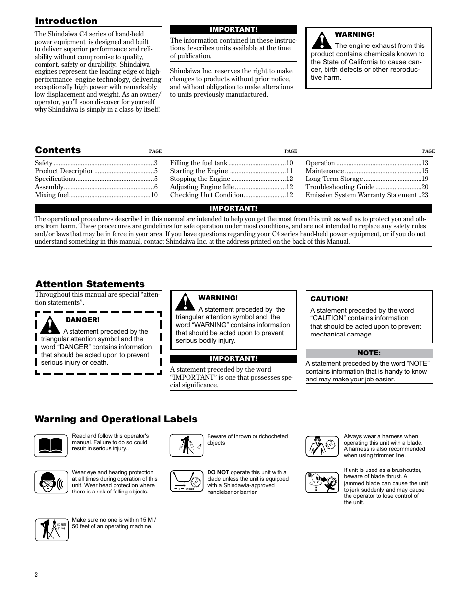 Shindaiwa 89304 User Manual | Page 2 / 72