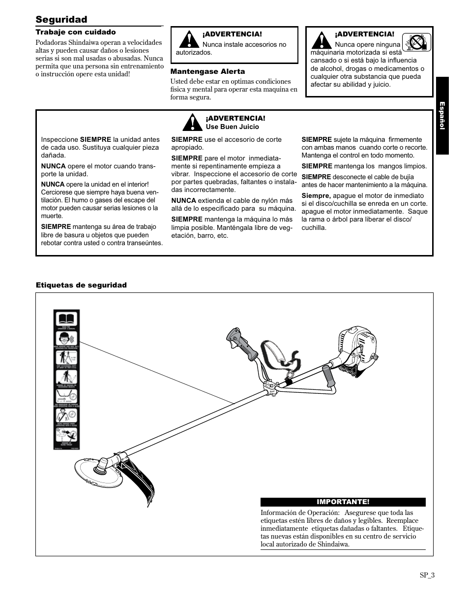 Seguridad | Shindaiwa 89304 User Manual | Page 27 / 72