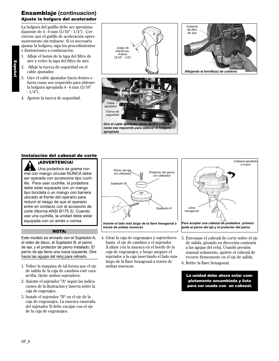 Ensamblaje (continuacion) | Shindaiwa 89304 User Manual | Page 32 / 72