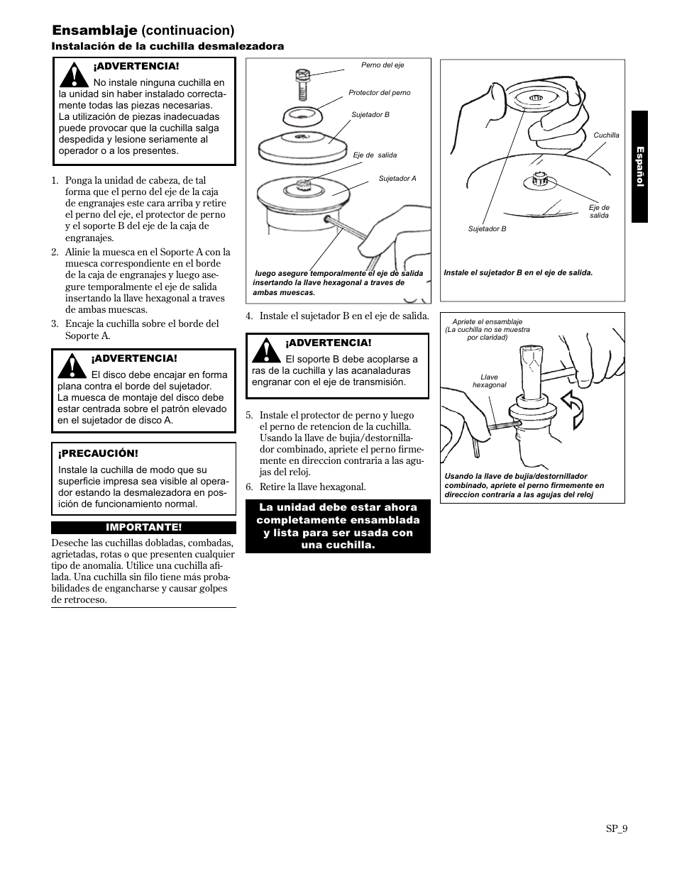 Ensamblaje (continuacion) | Shindaiwa 89304 User Manual | Page 33 / 72