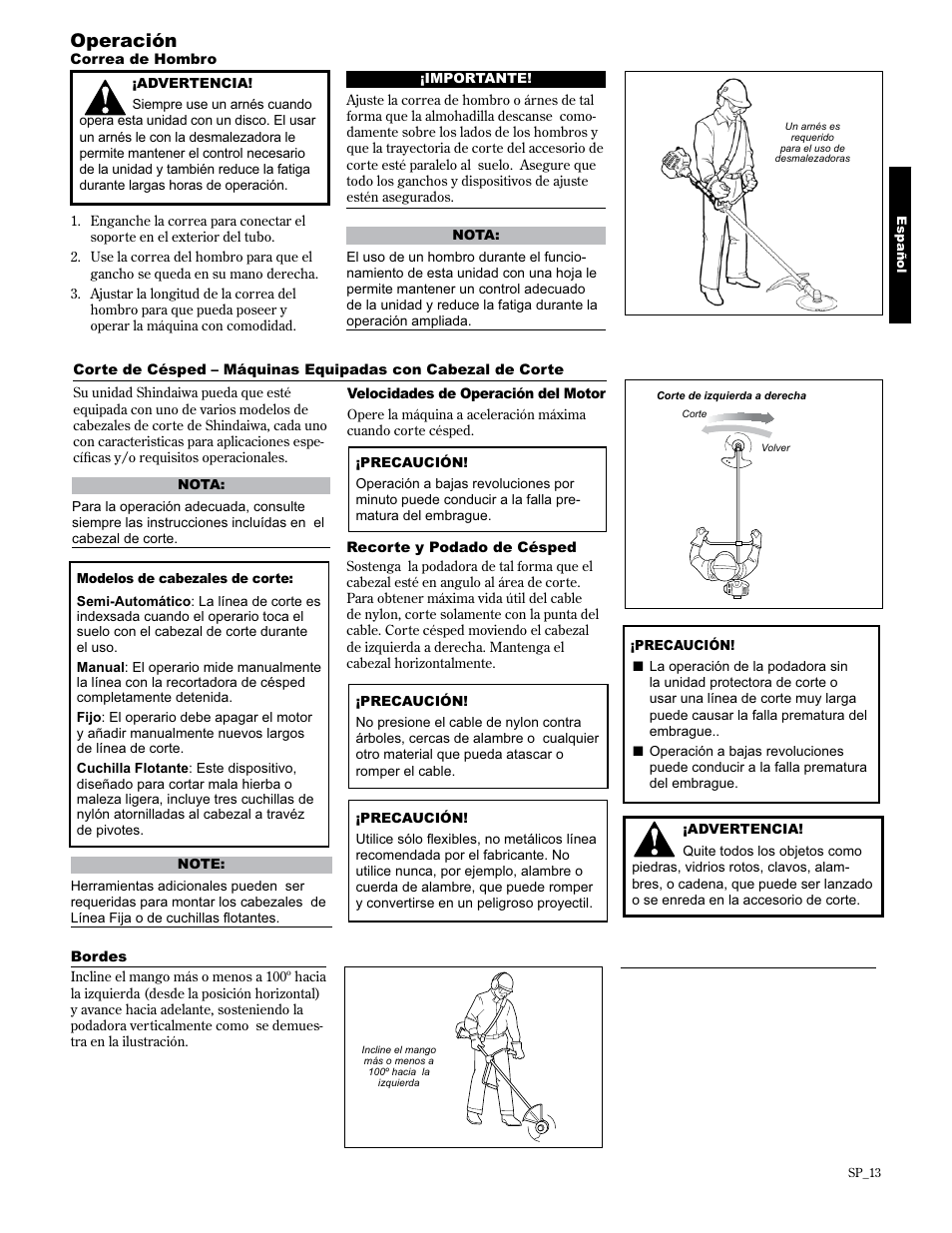 Operación | Shindaiwa 89304 User Manual | Page 37 / 72