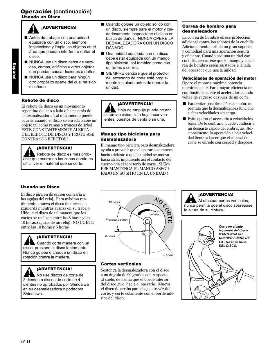 Operación (continuación) | Shindaiwa 89304 User Manual | Page 38 / 72