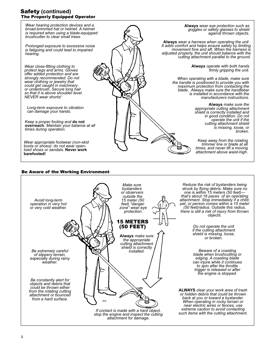 Safety (continued), 15 meters (50 feet) | Shindaiwa 89304 User Manual | Page 4 / 72