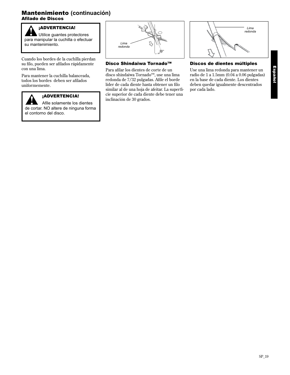 Mantenimiento (continuación) | Shindaiwa 89304 User Manual | Page 43 / 72