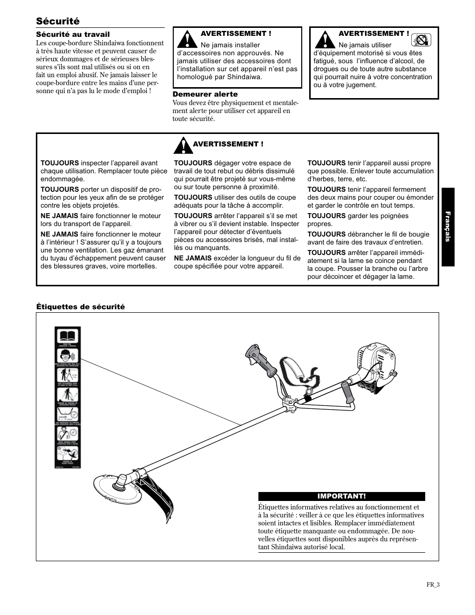 Sécurité | Shindaiwa 89304 User Manual | Page 51 / 72